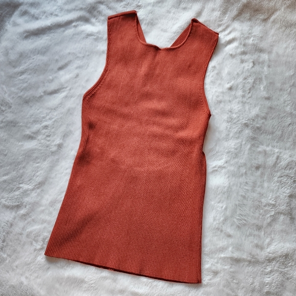 Zara rust brick orange-red thick sleeveless top cross open back Size M - Picture 3 of 7